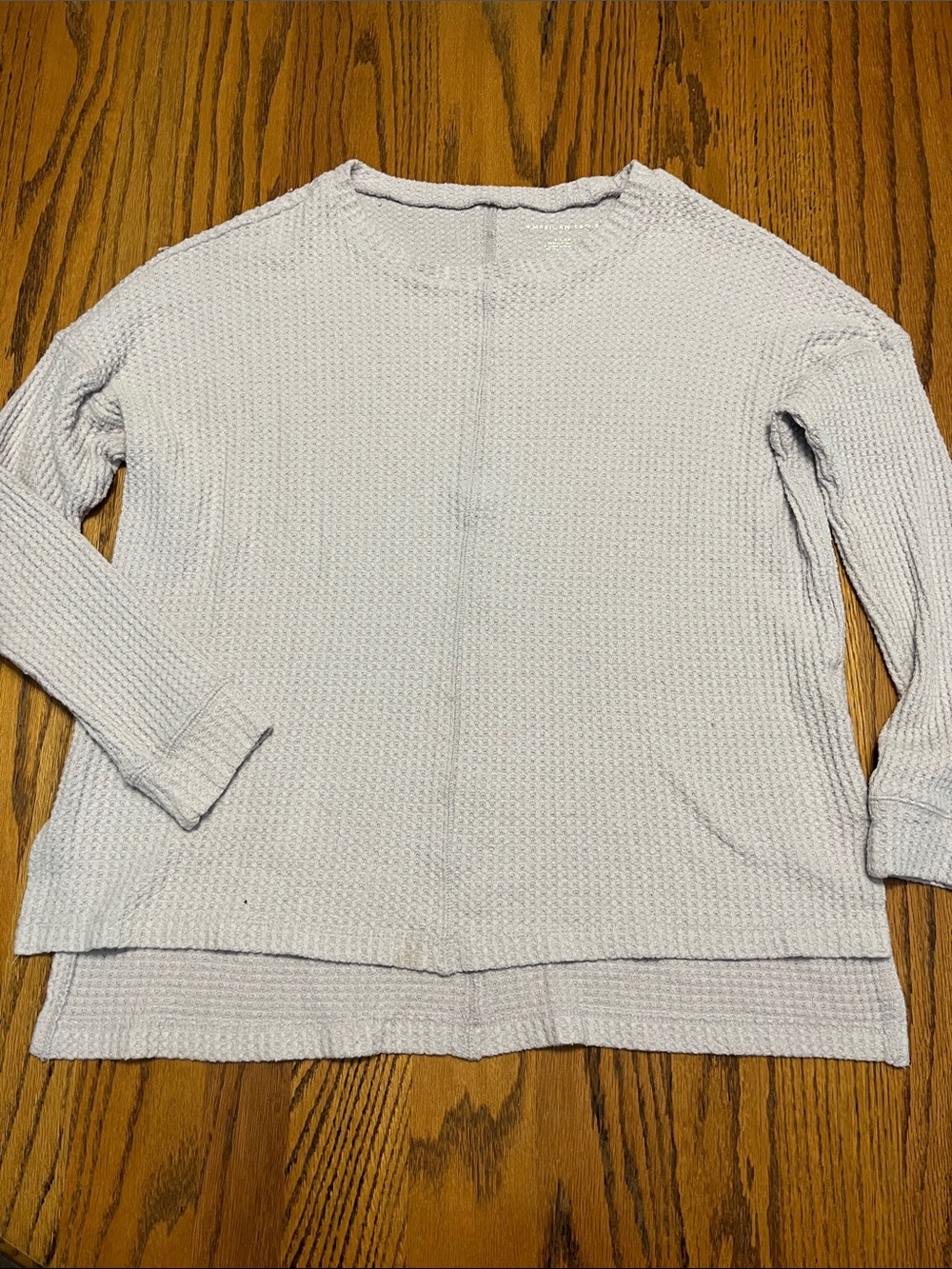 American Eagle Outfitters Light Gray Waffle Knit Crewneck Sweatshirt